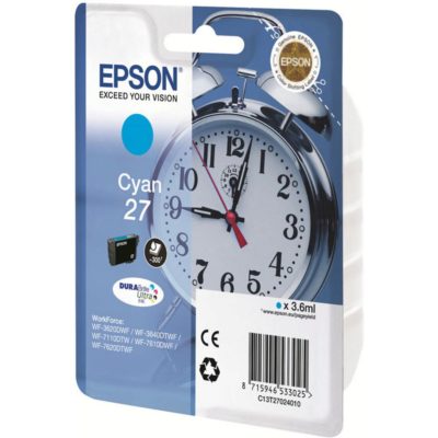 Epson Clock 27 DURABrite Ultra Ink, Ink Cartridge, Cyan Single Pack, C13T27024010 Epson Clock 27 DURABrite Ultra Ink, Ink Cartridge, Cyan Single Pack, C13T27024010